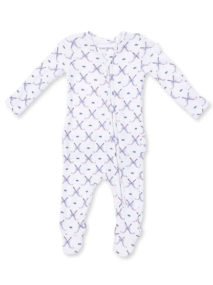 Ribbed 2-Way Ruffle Zip Footie, Simple Hockey Pink