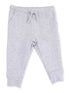 Gray toddler sweatpants with pockets and a drawstring waistband. Soft fabric for comfort and easy wear.
