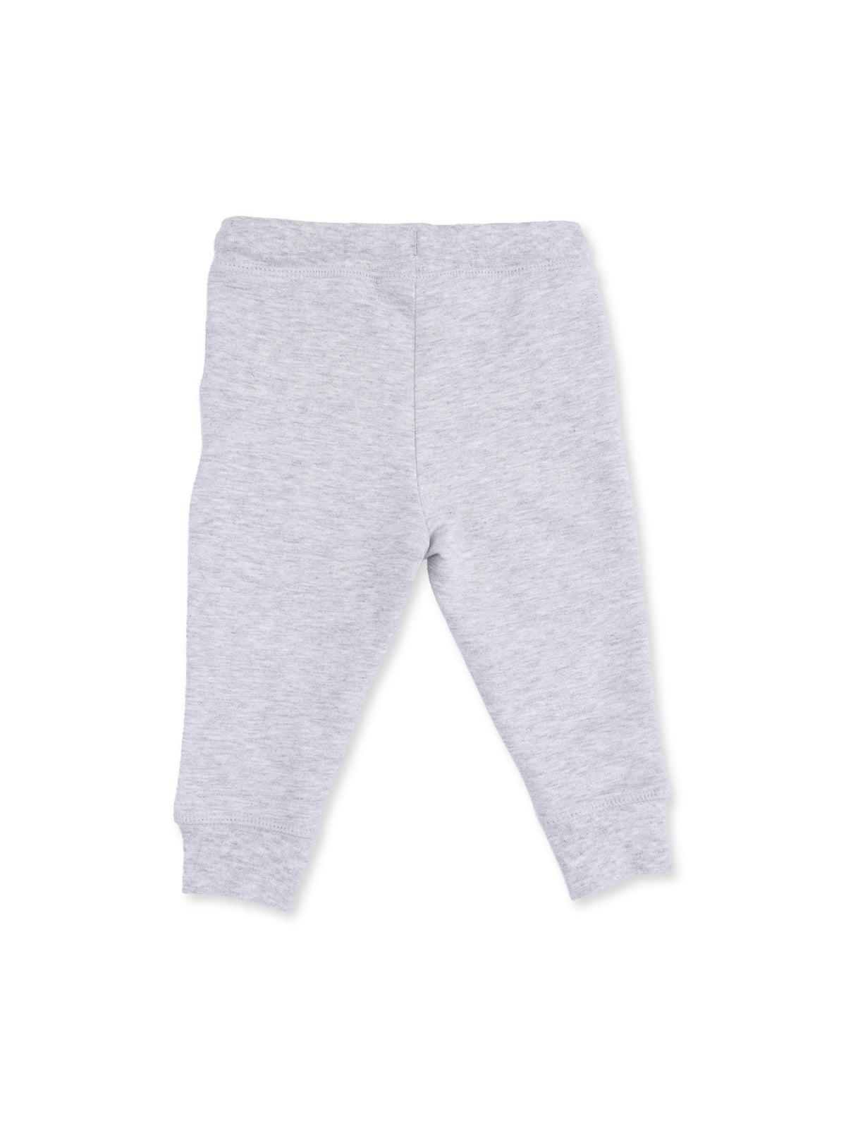 Light grey baby leggings with elastic waistband and fitted cuffs, front view on a white background.