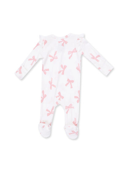 Ribbed Ruffle Sleeve 2-Way Zip Footie, Pretty Bows
