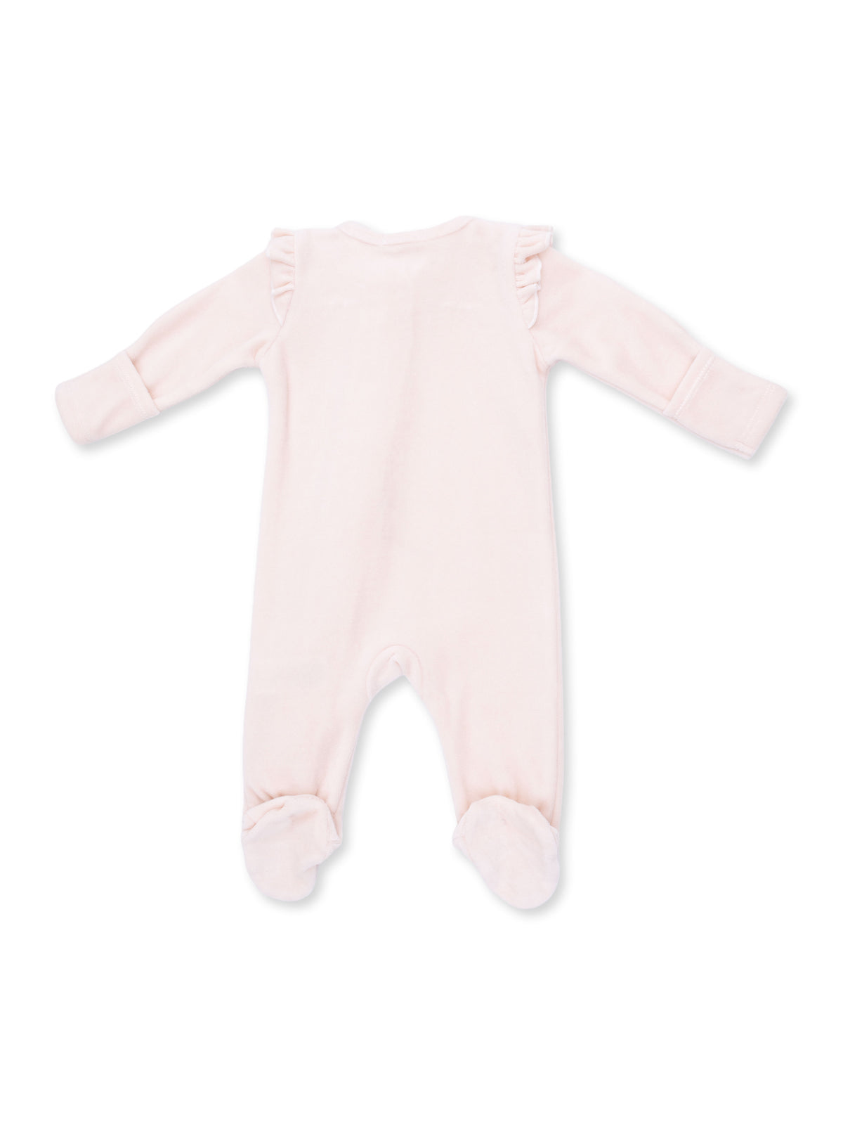 Velour Ruffle Sleeve 2-Way Zip Footie, Soft Pink