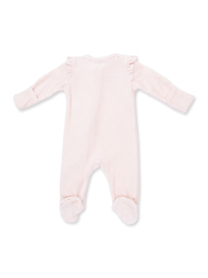 Velour Ruffle Sleeve 2-Way Zip Footie, Soft Pink