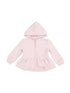 Light pink zip-up hoodie with a peplum design and long sleeves for toddlers. Perfect for layering in cooler weather.