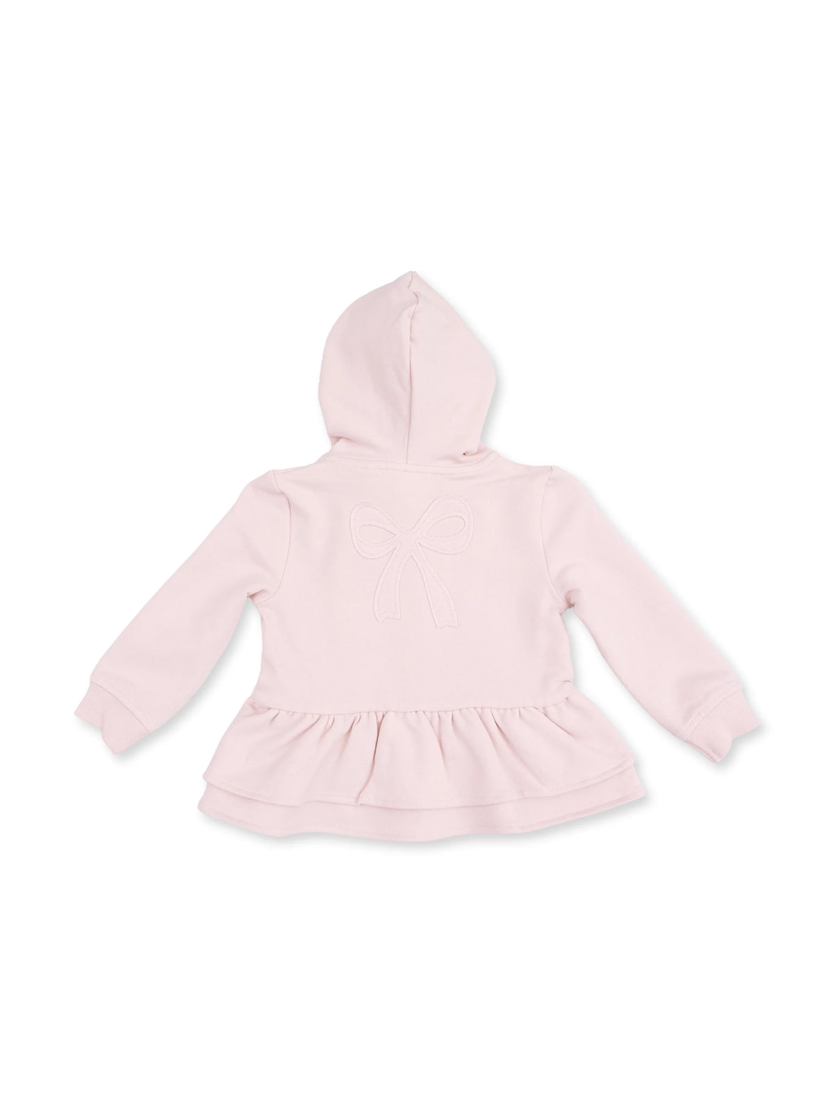 Light pink hoodie for girls with a peplum hem and bow detail on the back. Ideal for casual wear.