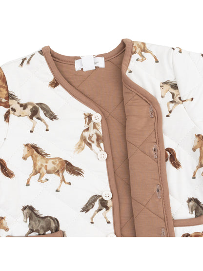 Quilted V Neck Jacket, Wild Horses