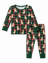 Green plaid pajamas featuring playful golden retriever puppies. Ideal for cozy nights.