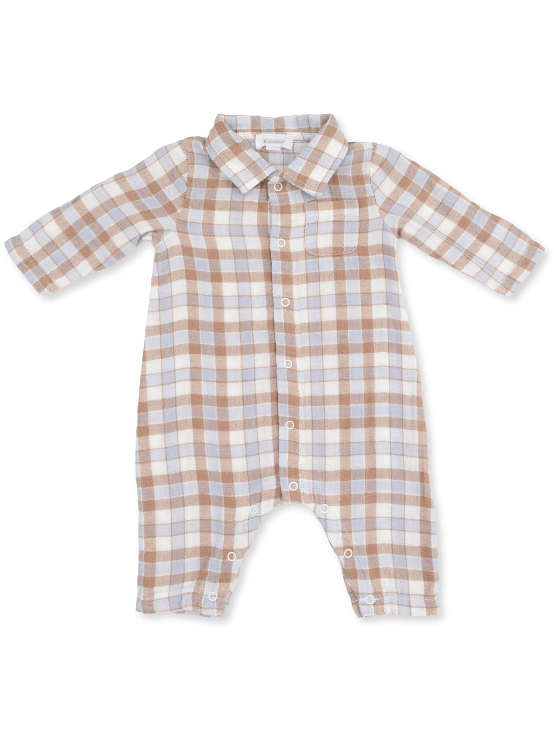 Polo Button Down Romper, Western Plaid
