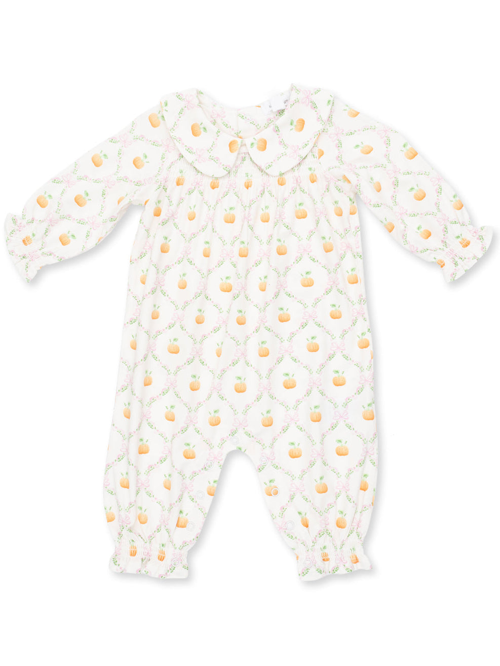 Smocked Long Sleeve Romper, Pretty Pumpkin Trellis