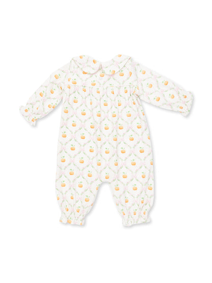 Smocked Long Sleeve Romper, Pretty Pumpkin Trellis