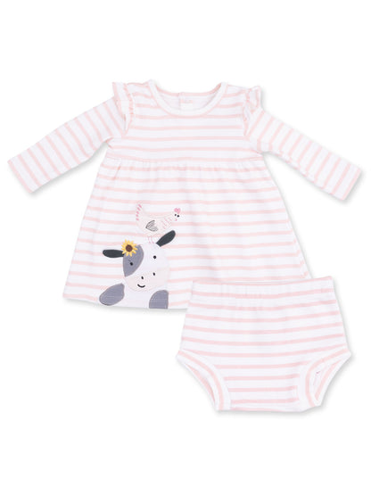 Ruffle Dress and Bloomer, Cows Pink