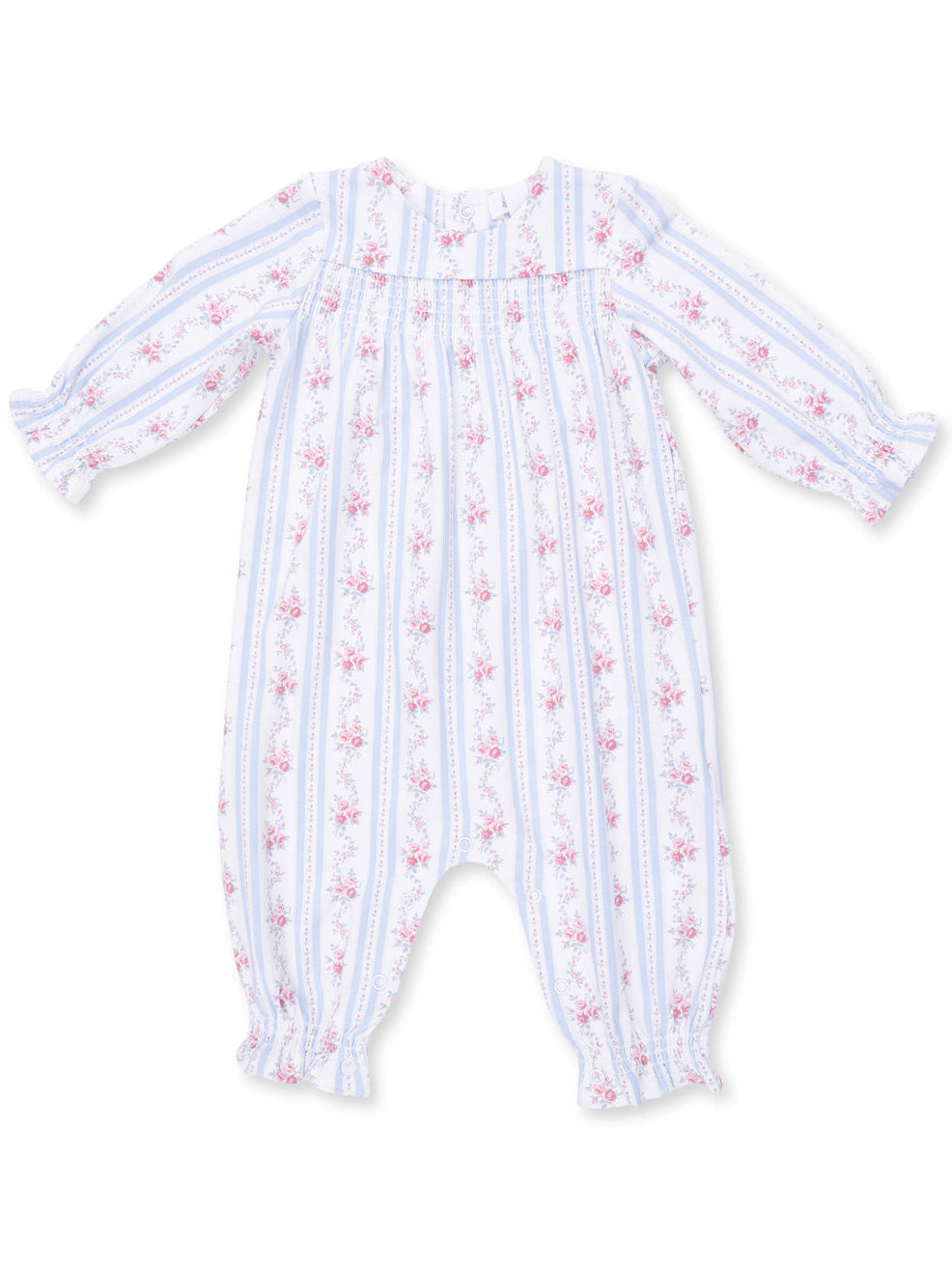 Smocked Long Sleeve Romper, Anna Floral Stripe