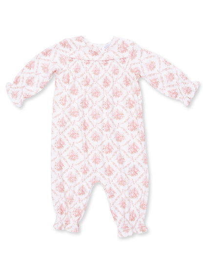 Smocked Long Sleeve Romper, Rose Bow Lattice