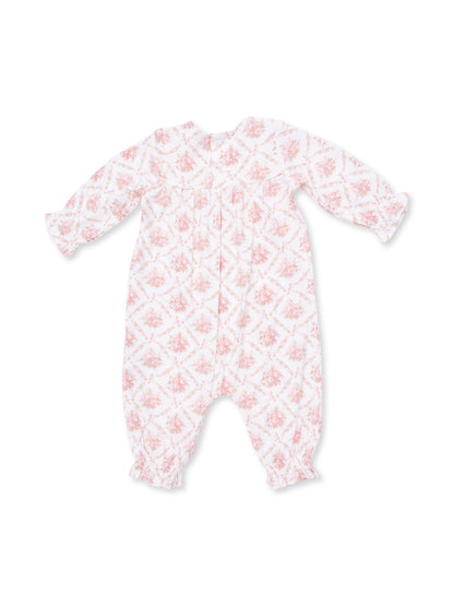 Smocked Long Sleeve Romper, Rose Bow Lattice