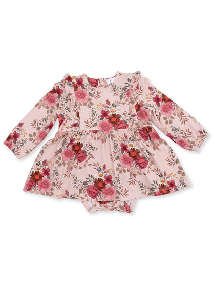 Long Sleeve Ruffle Bodysuit Dress, Sabrina Floral