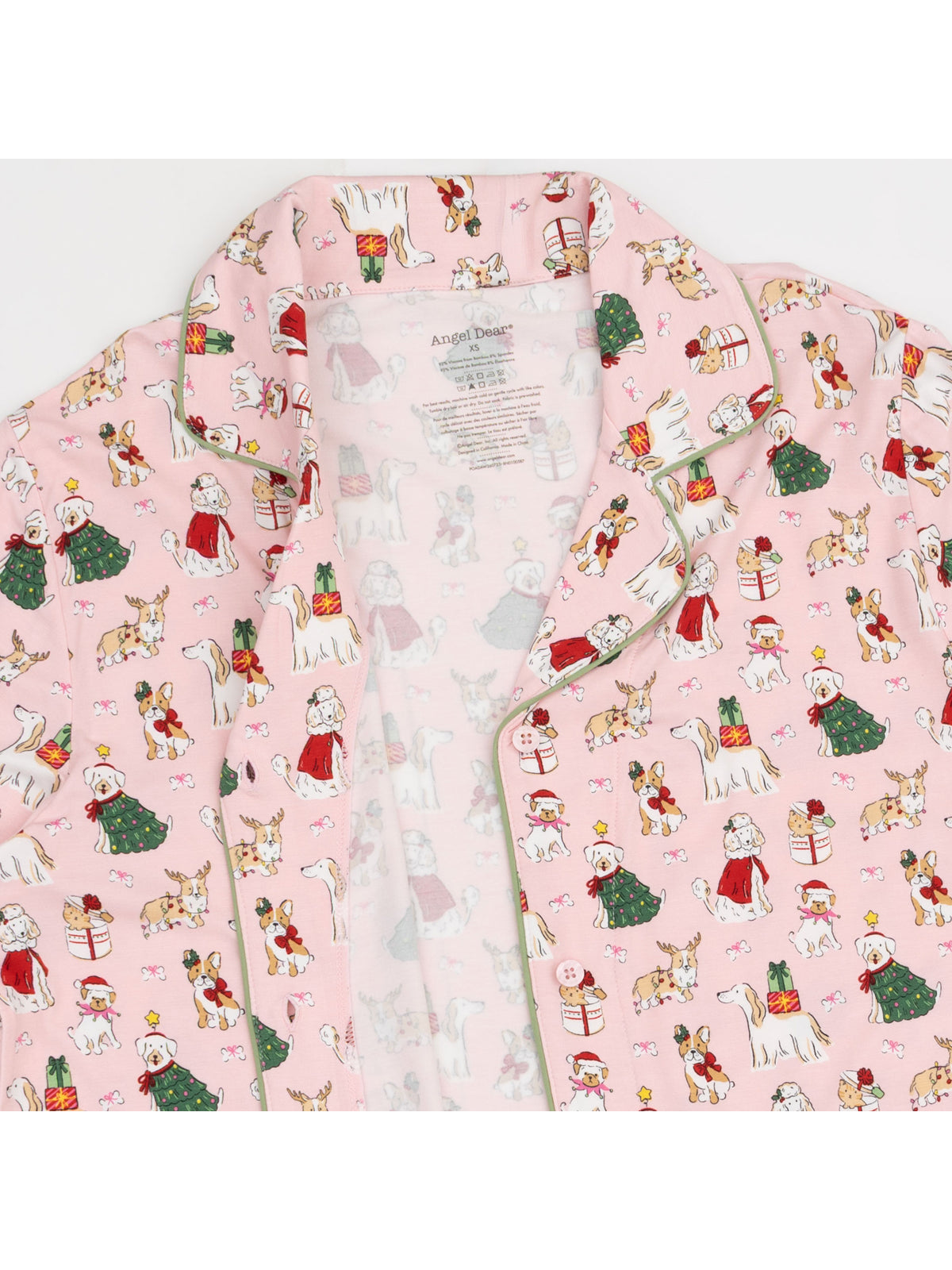 Adult Coat Style Lounge Set with Pockets, Christmas Dogs Pink