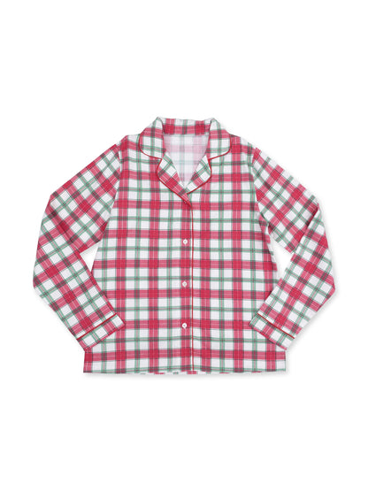 Brushed Twill Adult Coat Style Lounge Set with Pockets, Holiday Plaid