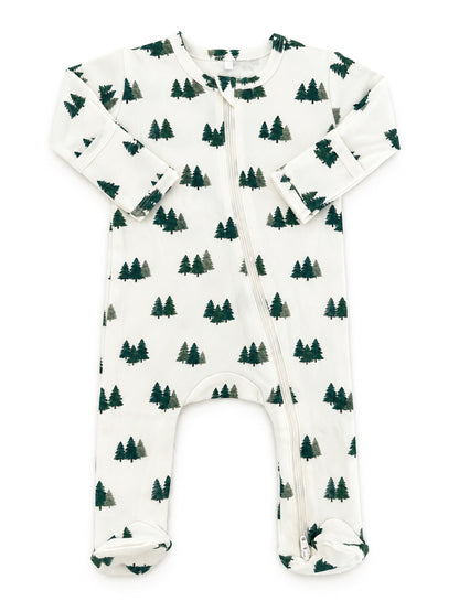 Evergreen Grove / Organic Cotton 2-Way Zip Footie