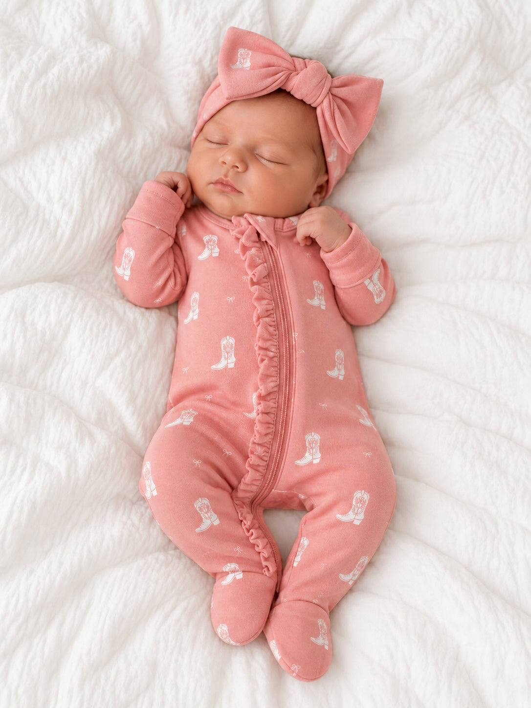 Boots & Bows / Organic Cotton Frill 2-Way Zip Footie