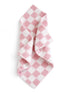 Pink and white checkered towel folded neatly on a white background.