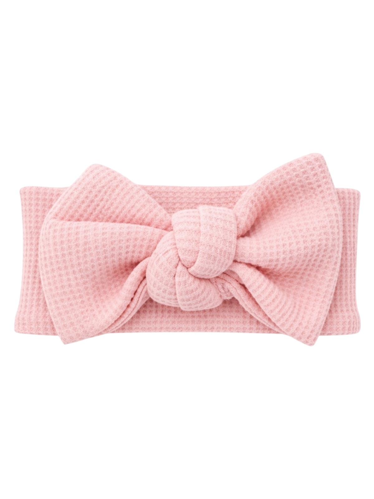 Light pink headband with a large bow and textured fabric. Perfect for styling hair and adding a cute touch.
