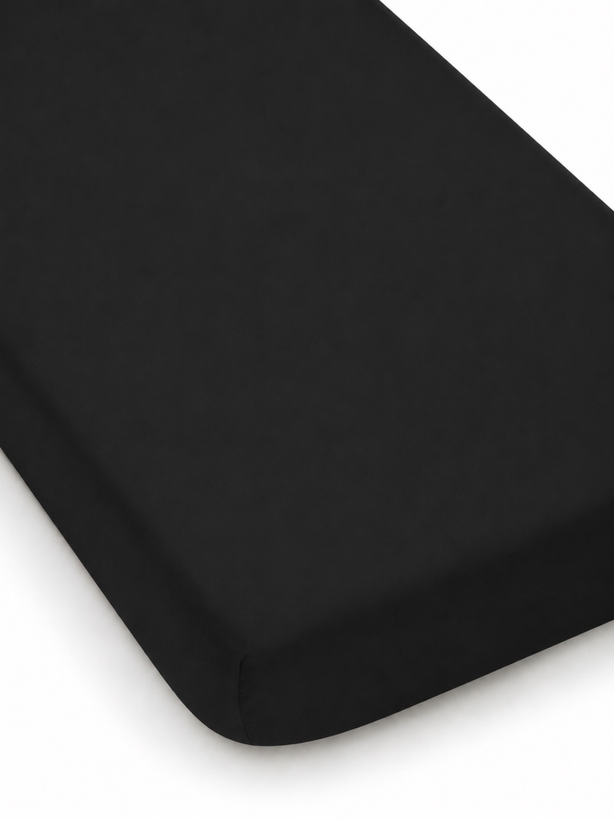 Black fitted mattress cover on a white background, showcasing soft texture and sleek design.