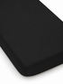 Black fitted mattress cover on a white background, showcasing soft texture and sleek design.