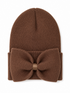 Brown knit beanie with a large bow detail on the front.