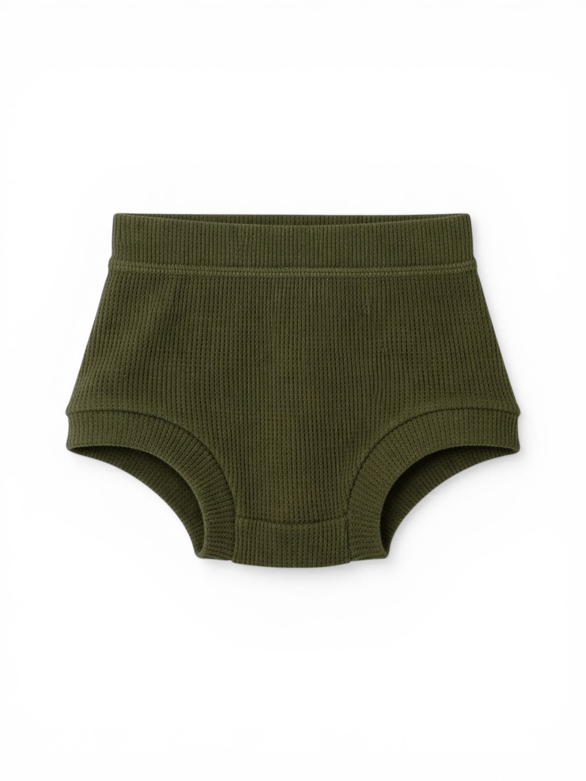 Green ribbed cotton shorts for toddlers, featuring an elastic waistband and comfortable fit.