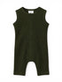 Green ribbed sleeveless romper with button closure, ideal for toddlers.