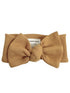 Tan baby headband with a knot, suitable for infants 0-12 months, by Spearmint Love.