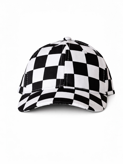 Black and white checkered cap displayed front view on a white background.