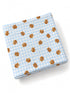 Light blue gingham fabric featuring cute teddy bear motifs scattered across the surface.