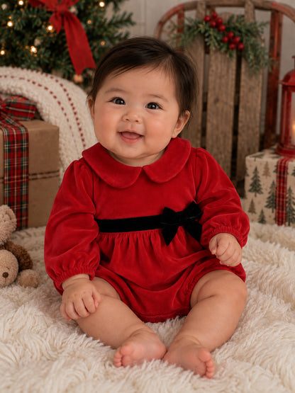 Velour Peter Pan Collar Bubble, Holiday Red