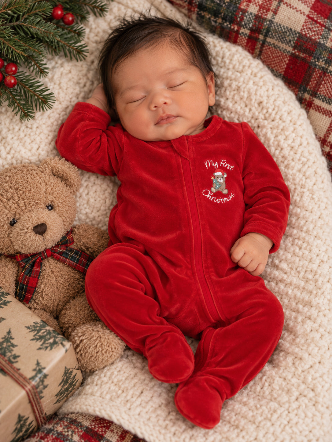 Velour Zip Footie, My First Christmas