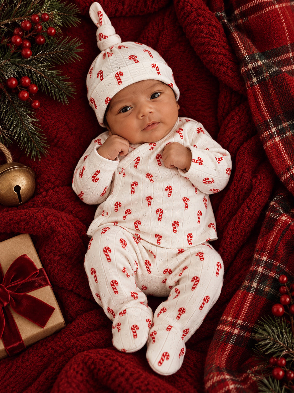 Candy Cane / Organic Pointelle Newborn Set