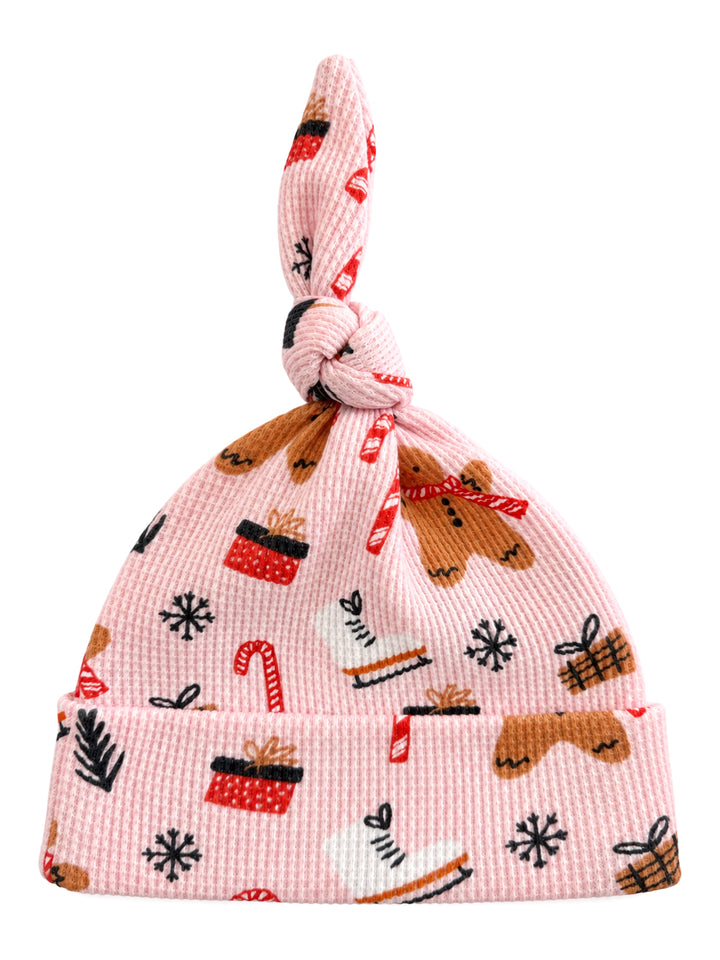 Organic Waffle Knot Beanie, Gingerbread Wonderland Blush