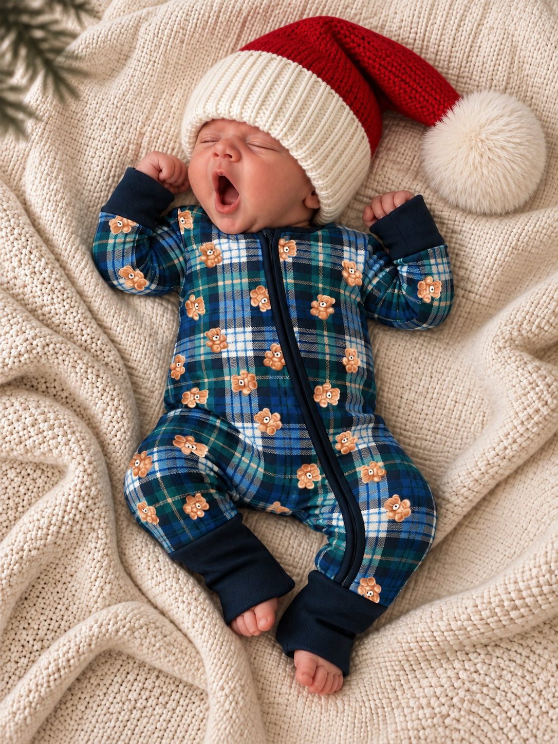 2-Way Zip Romper, Classic Teddy Plaid