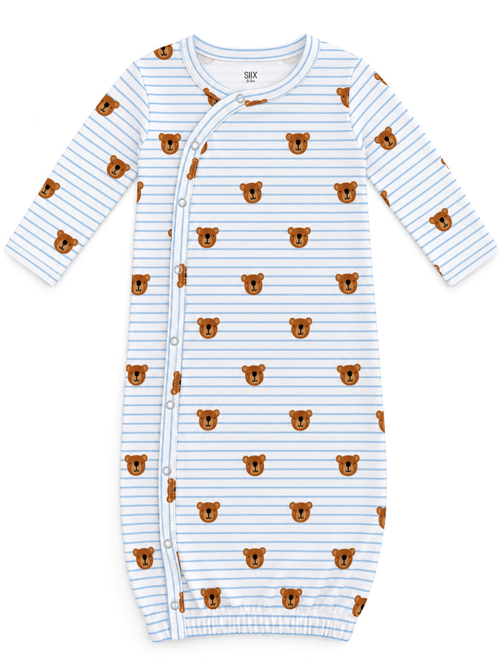 Blue Bear Stripe / Organic Cotton Gown