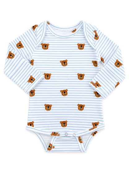 Blue Bear Stripe / Organic Cotton Long Sleeve Bodysuit