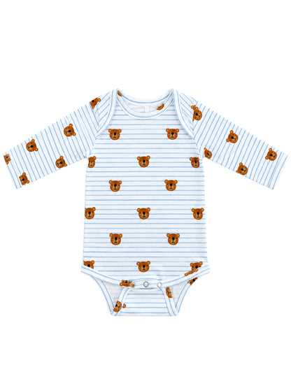 Blue Bear Stripe / Organic Cotton Long Sleeve Bodysuit