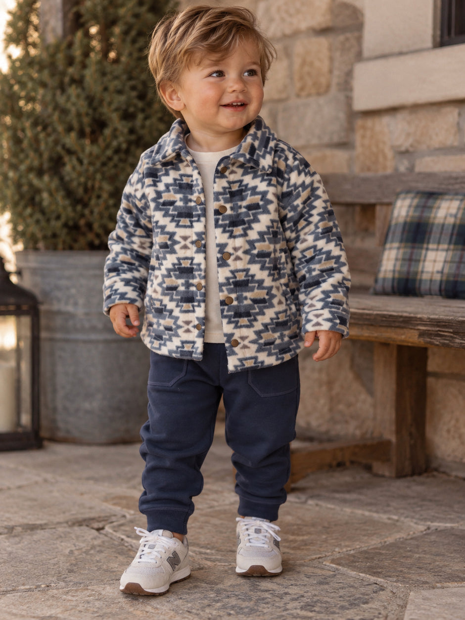 Fleece Shacket, Southwest Navy