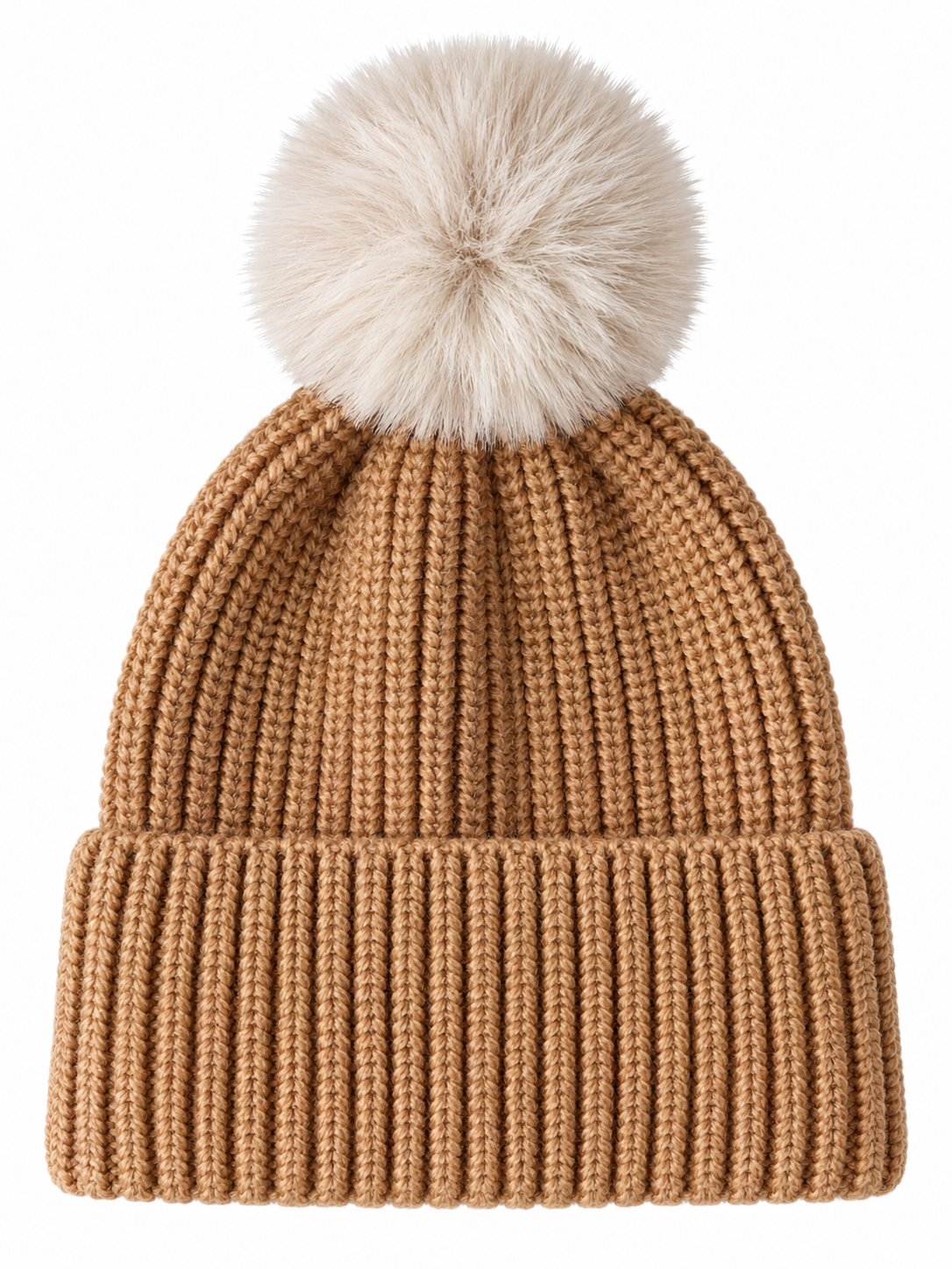 Rib Knit Fur Pom Hat, Rustic