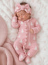 Organic Waffle Ruffle Zip Footie, Pink Christmas Trees