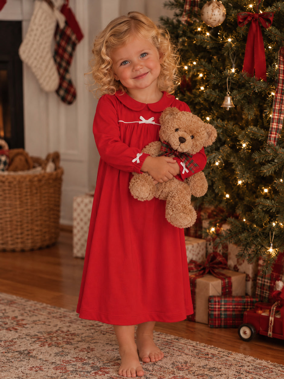 Knit Peter Pan Collar Gown, Ribbon Red