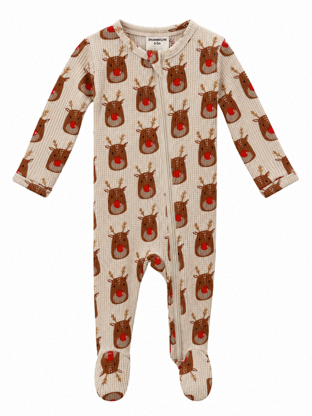 Organic Waffle Basic Zip Footie, Reindeer