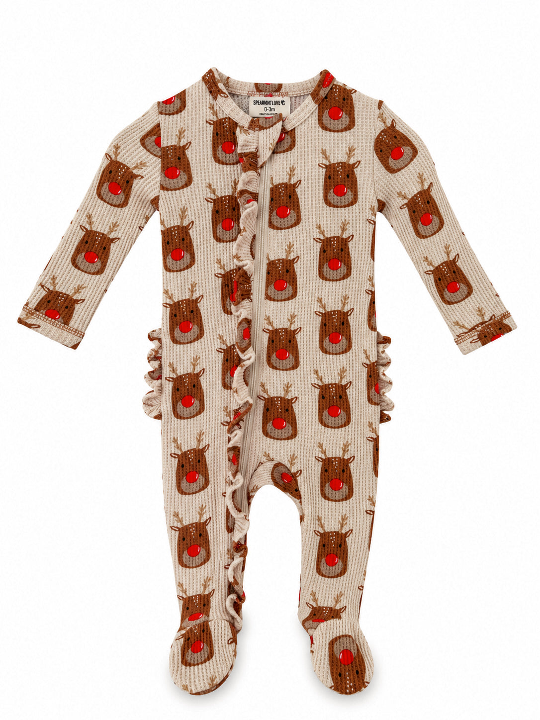 Organic Waffle Ruffle Zip Footie, Reindeer
