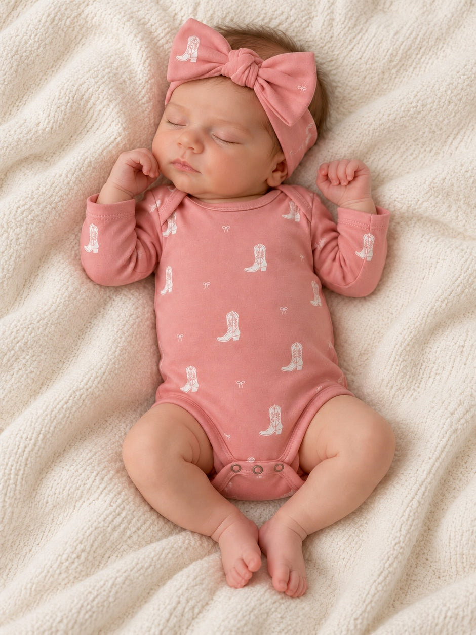 Boots & Bows / Organic Cotton Long Sleeve Bodysuit