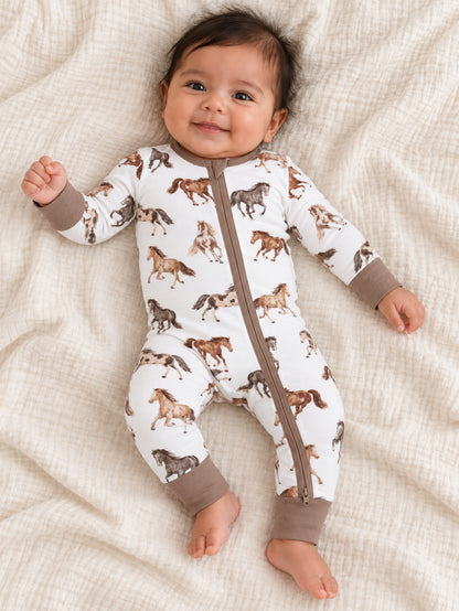 2-Way Zip Romper, Wild Horses