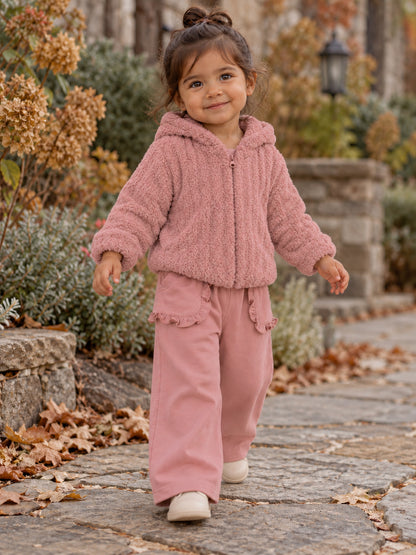 Chenille Hooded Jacket with Striped Texture, Rose