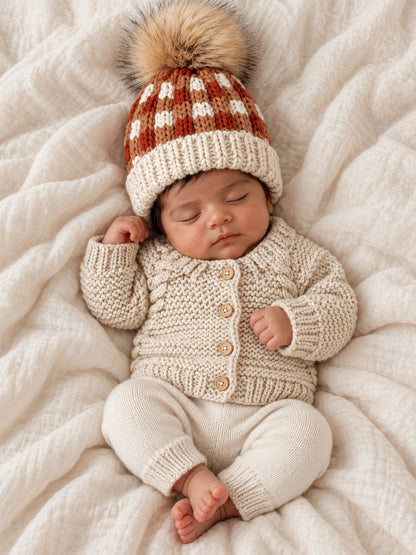 Buffalo Check Fur Pom Hat, Sienna